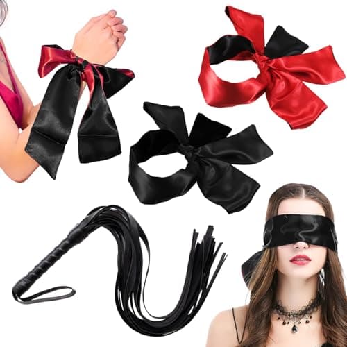 DHFUCNKO 3 Pcs Silk Satin Blindfold and Leather Riding Crop — view 6