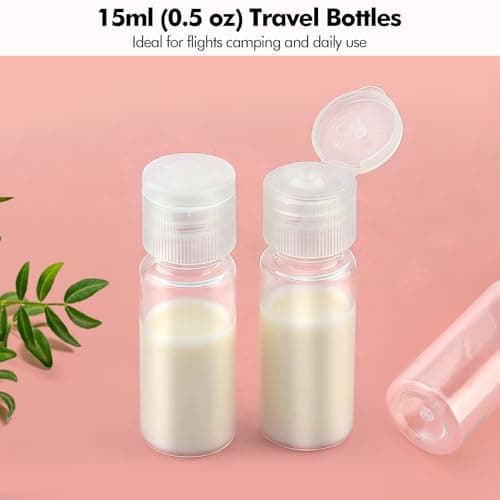 Lunhoo 15 Pcs 15 ml/0.5 oz Clear Plastic Small Travel Bottles for Toiletries, Mini Refillable Cosmetic Sample Containers with Filp Cap for Shampoo Lotion Foundation Essential Oils — view 2