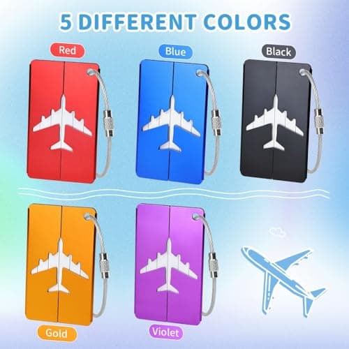 MOXYOY 5-Piece Metal Luggage Tags Set,Durable Aluminium Travel Suitcase ID Tags with Stainless Steel Cable Ties & Waterproof PVC Cards — view 4