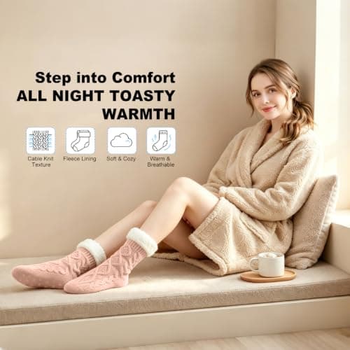 Womens Fleece Lined Slipper Socks, Non Slip Grips Warm Fluffy House Socks — view 4