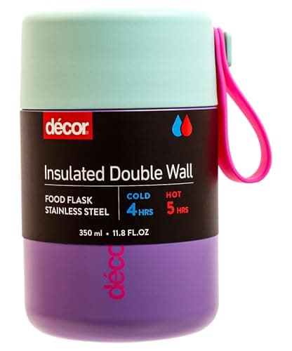 Décor 350ml Kids Insulated Food Flask - Double Wall Stainless Steel Container with Wide Opening, Airtight Leakproof Lid, 4h Hot / 9h Cold - Purple