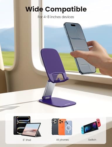 Lamicall Cell Phone Stand for Desk - [Ultra-Thin] Foldable Mobile Phone Holder, Height Adjustable Phone Stand for iPhone 17 16 15 14 13 Pro Max Plus Air Mini, S25 S24, 4"-8" Mobile Phones - Purple — view 6