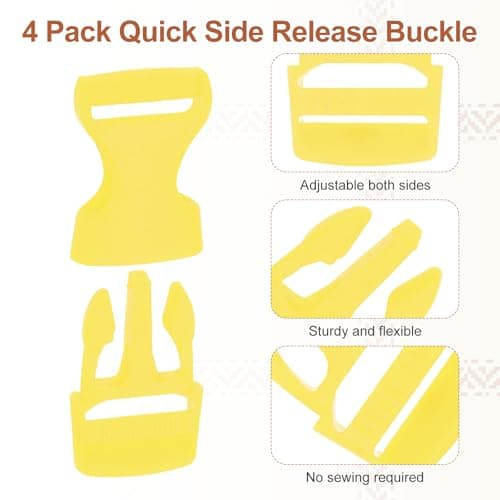 PATIKIL 4pcs Quick Side Release Buckle 0.8"Plastic Belt Clip Mustard Yellow — view 3