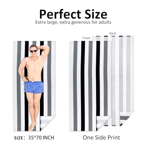 Ouxiaobai Large Oversized Beach Towel - Microfiber Sand Free 35 x 70 Inch Quick Dry Lightweight Pool Towel for Adults, Thin Striped Swim Towel (Black) — view 3