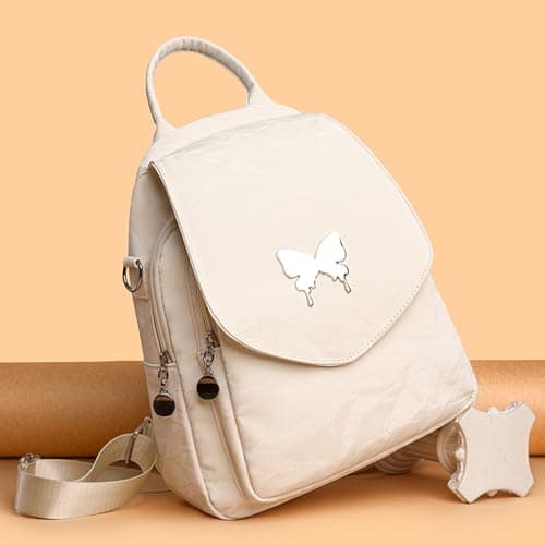 Women's Bag Backpack Handbag Women Backpack Small Anti Theft School Backpack Laptop Weekender PU Leather, White, One Size — view 3