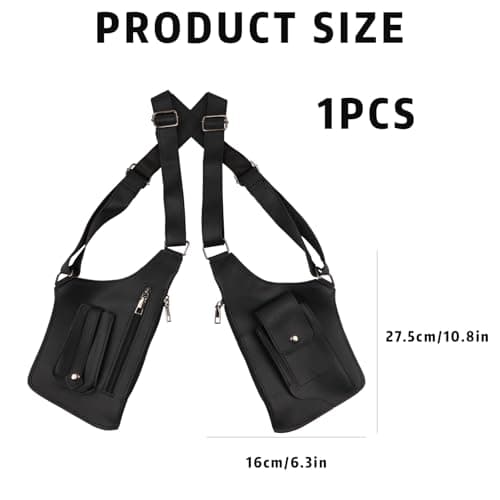 HONMINHUA Underarm Shoulder Bag for Men, Double Shoulder Bag with Adjustable Strap Anti-Theft Backpack Underarm Case, Sentinel Bags, Multi-Pocket Men's Leather Bags for Wallet Pocket Phone(Black) — view 2