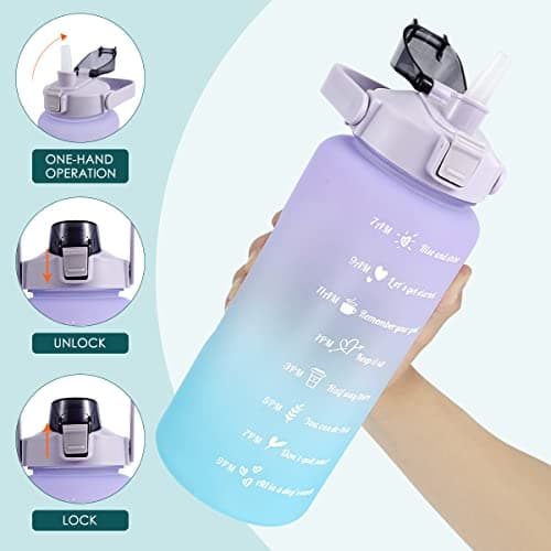 Water Bottle, 2L Motivational Fitness Sports Water Bottle with Straw&Time Maker, BPA-Free Leak-proof Sports Water Bottle Portable Drink Bottle Drink Jug for Gym/Running/Cycling/School/Office (purple) — view 3
