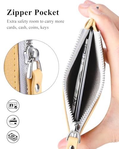 Teskyer Women Card Holder Wallet, Slim Credit Card Wallets, Minimalist, RFID Blocking, 1 ID Window, with Zipper, Holds up to 8 Cards, Yellow — view 2