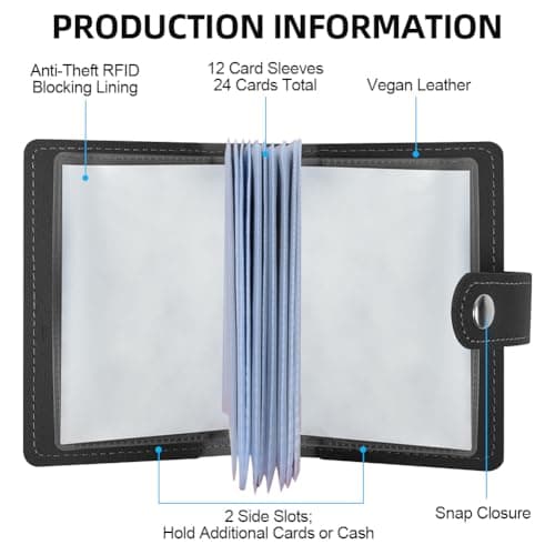 OSDUE Credit Card Holder for Women Men, Slim RFID Blocking Debit Card Wallet Soft PU Leather ID Bank Card Case with 26 Thickening Card Slots Travel Business Card Case (Black) — view 3