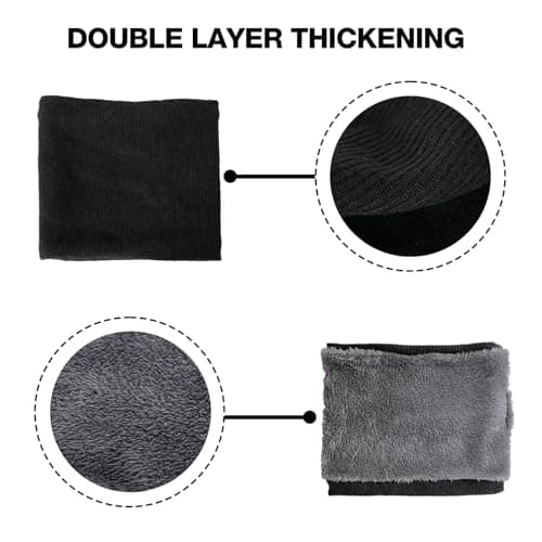 OBSGUMU Neck Warmer for Men Women Fleece Neck Warmer Thermal Snoods for Men Windproof Thermal Knitted Neck Snood Scarf Dust Skiing Circle for Outdoor Sport Black Snoods — view 3