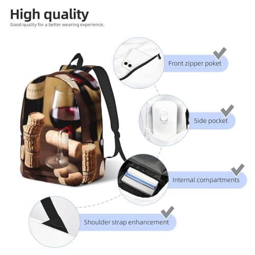 YQxwJL Wine cork print Backpack for Women, Carry On Backpack Laptop Bag for Weekender Business Hiking Travel — view 5