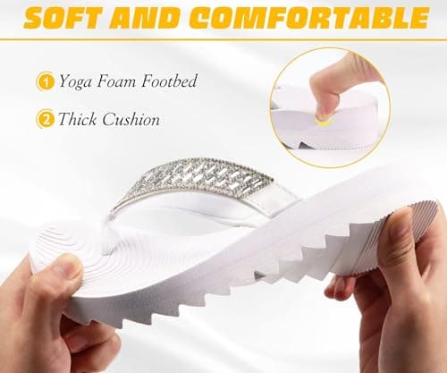 KuaiLu Womens Orthotic Flip Flops with Arch Support Yoga Mat Cushion Fashion Rhinestone Sandals Summer Walking Beach Travel Thong Slides Comfy Plantar Fasciitis Outdoor Sandle Silver White 5 — view 5