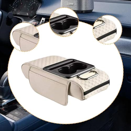 Hzoibyze Multifunctional Car Armrest Console Organizer Storage Box with Phone Holder Suitable for Car Travel, White — view 3