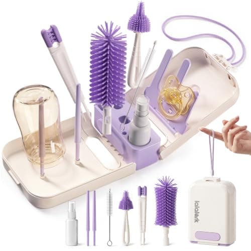 lalalark 7-in-1 Portable Baby Bottle Brush Kit, Silicone Cleaner, Purple