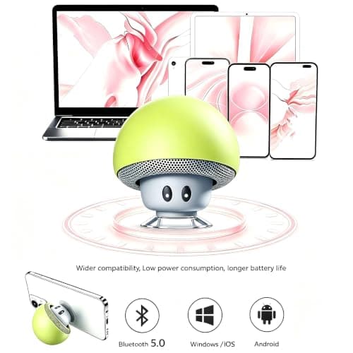 Longben Mini Mushroom Portable Bluetooth Speaker V5.0 Wireless Audio Device with Suction Cup & Built-in Microphone, Compatible with Smartphones, Laptops for Home & Outdoor Use-Yellow — view 4