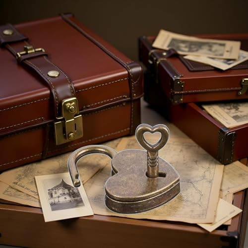 Lock Antique Brass Padlock with Key, Vintage Heart Shape Anti-Theft Mini Padlock Bag Travel Suitcase Luggage Box Case Key Keyed Padlocks，Padlocks and Hasps — view 2