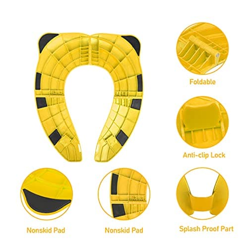 Pejoye Portable Toilet Training Seat for Kids, Foldable Toilet Seat Toddler, Travel Toddler Toilet Seat in ABS Material with 8 Anti Slip Silicon Pads and 1 Carry Bag, Yellow Panda — view 2