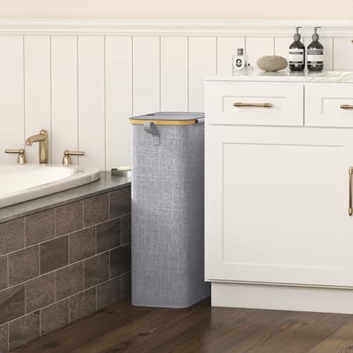 Lifewit 75L Slim Laundry Basket with Lid, Narrow, Removable Bag, Grey — view 2