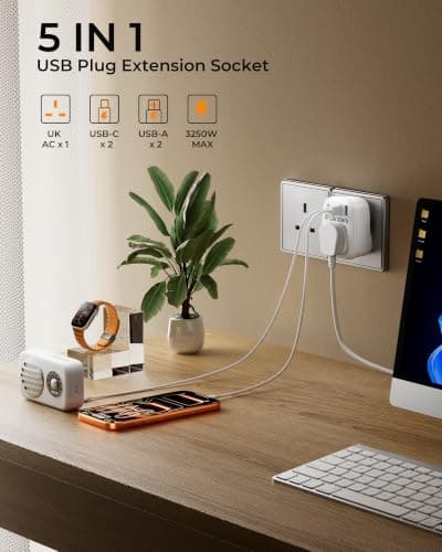 LENCENT USB Plug Charger UK, 2 Type C＆2 USB Ports, 1 Way Socket Extension — view 2