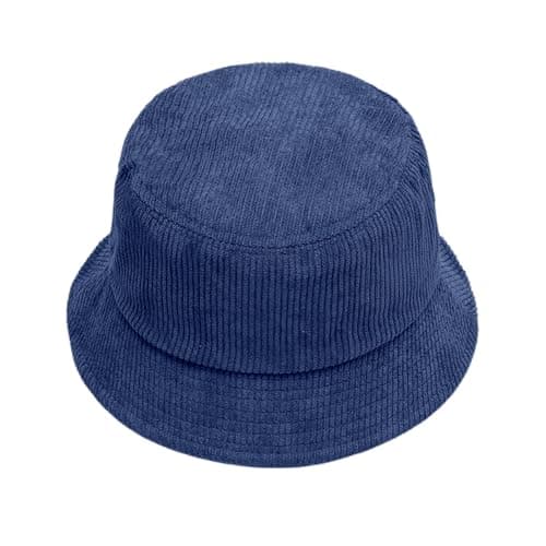 Bucket Hats for Men Women Corduroy Ribbed Bucket Hat– Summer Fisherman Bucket Hat Foldable Wide Brim Sun Cap Beach Casual Outdoor Hip Hop Winter Warm Vacation Fisherman Headwear Blue