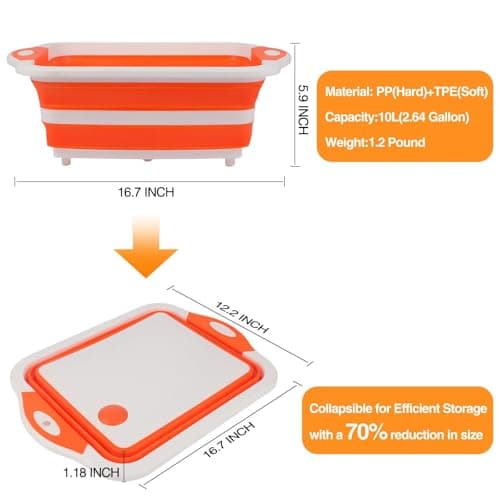 Collapsible BBQ Prep Tub & Cutting Board, Foldable Dish Tub with Colander, Portable Camping Sink, Multifunctional Wash Basin for Kitchen, Fruit, Vegetable and Picnic — view 2