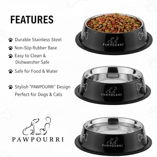 Stainless Steel Dog Bowl Pack of 2, Food & Water Bowl for Dogs, Durable Dog Feeding Bowl, Bowls for Medium Dogs, Easy to Clean, Anti-Skid Pet Bowl 24 oz (Black & Grey) — view 4