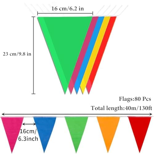 Bunting Banners Multicolor Nylon Fabric Triangle Flags Outdoor Garden Banner for Wedding Birthday Party Garden Brand Opening Home Festival Decorations (40 Meters 80 Flags) — view 2