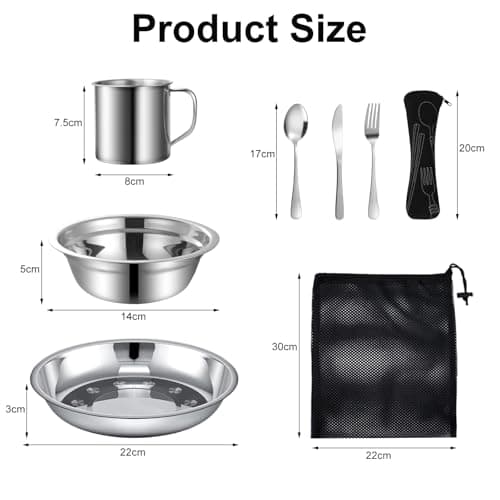Camping Plate Bowl Cup Cutlery Set for 1, Dinner Set for Travel & Outdoor. — view 6