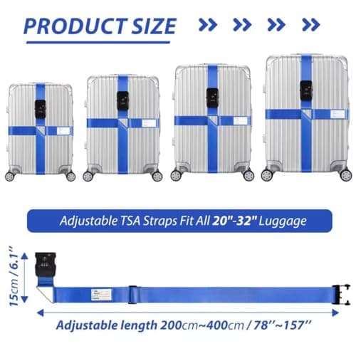 Linpr Adjustable Cross Luggage Straps with TSA Approved Locks, Dark blue — view 3