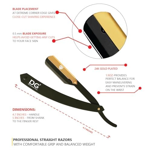 DG® Cut Throat Razor Kit - 24k GOLD Lock Matte Black Color - Straight Edge Razor for Barbers & Personal Use - Stainless Steel - Moustache & Beard Shaving - Shaving Kit — view 4