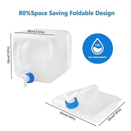 10L Collapsible Water Container with Spigot Large Capacity Foldable Water Canteen Lightweight Portable Water Carrier with Handle Square Water Bucket for Outdoor Camping Hiking Emergency Survival — view 2