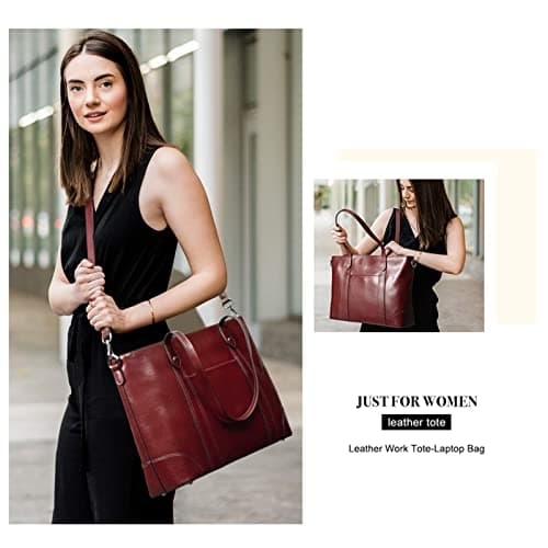 S-ZONE Leather Tote Bag for Women Office Shoulder Handbag 15.6 Inch Work Laptop Briefcase — view 2