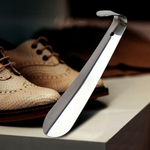 Compact Stainless Steel Shoehorn with Hook Portable Household for Effortless Dressing Metal Handle Ideal Travel Companion Assists Slip-On Footwear -Saving Design (Silver, One Size) — view 2