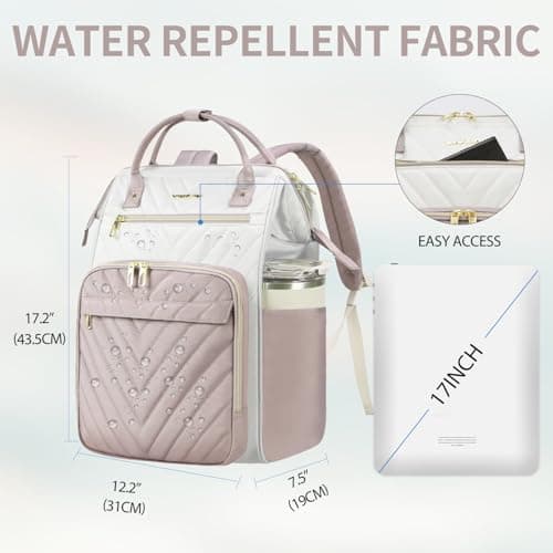 VANKEAN Laptop Backpack Women, 17 Inch Backpacks College Work Dusty Pink — view 2