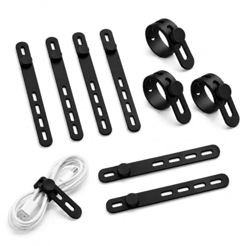 10Pack Silicone Cable Ties, Cord Organizer Wrap - [Reusable & Washable] Wire Ties Management with Lock Buckle, Elastic Adjustable Charger Cable Strap, Electrical Cord Keeper for Home Office