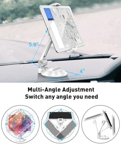 AboveTEK Tablet Stand with Suction Cup, Adjustable Tablet Holder Mount for Desk, Car Windscreen, Mirror or Glass – Fits 4”-11” Tablets & Phones, iPad Mount for Home, Office (White) — view 5