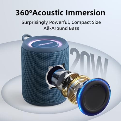 MIATONE Rush Pro Bluetooth Speaker, IPX7 Waterproof, 20W Deep Bass, 360° Sound, Switchable LED Light, TWS Compatible, Built-in Microphone, Bluetooth 5.4, Bath, PC, Festival Gifts for Man (Blue) — view 2