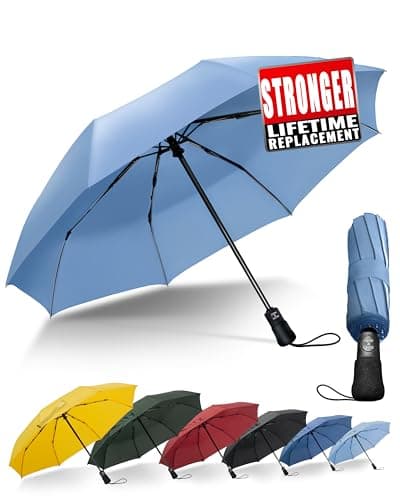 Chakipee Compact Travel Umbrella Large Storm Resistant - Automatic Pocket Umbrella for Men and Women, Portable 210T Fabric 97 cm Span 8 Ribs Umbrella, Sky blue2
