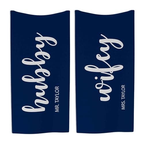 Print Maniacs Personalised Honeymoon Beach Towel Hubby and Wifey Custom Name Microfibre Towel Large Quick Dry Lightweight Travel Towel Holiday Pool Gym Spa Gift