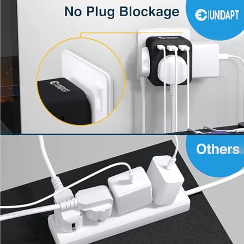 Unidapt Plug Extension Socket, 3 Fast USB Charge Ports, Black — view 5