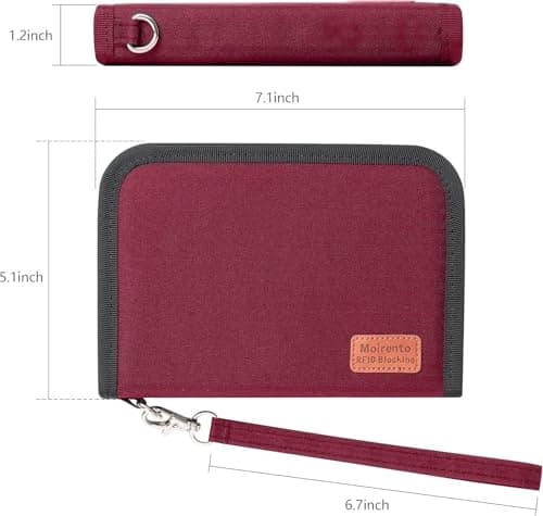 MOIRENTO Passport Holder Wallet - Waterproof A5 Size - RFID Blocking Travel Wallet - Holds 2 Passports, Cash & Cards - Ticket Slot, Coin Pocket, Zipper Closure - Red, Burgundy - Ideal for Men & Women — view 2