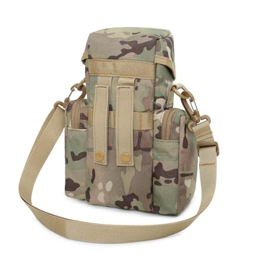Gexgune Molle Water Bottle Pouch for 64 oz Wide Mouth Bottles - Military Grade Hydration Carrier with Adjustable Shoulder Strap, 2 Zipper Pockets & Front Mesh Pocket (CP) — view 2