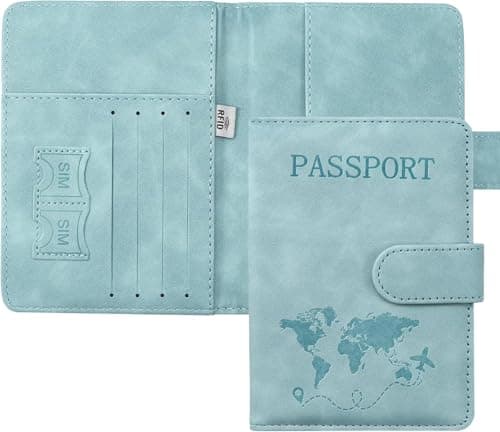 StoneMaxi RFID Blocking Passport Holder Travel Wallet PU Leather British Passport Cover with Card Cash Slots Waterproof Travel Document Case for Men Women (Magnetic - Light Blue) — view 2