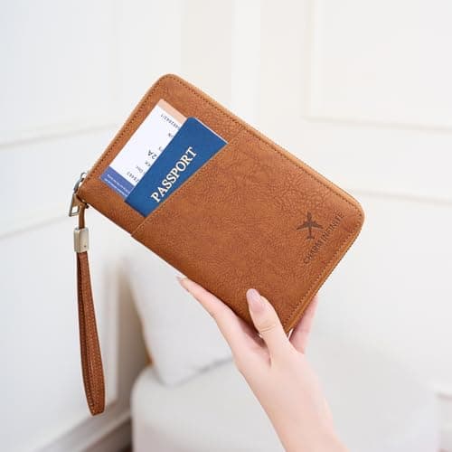 Toctax Passport Holder Travel Wallet for Family, RFID Passport Wallet Travel Document Holder for Men and Women (Brown) — view 3