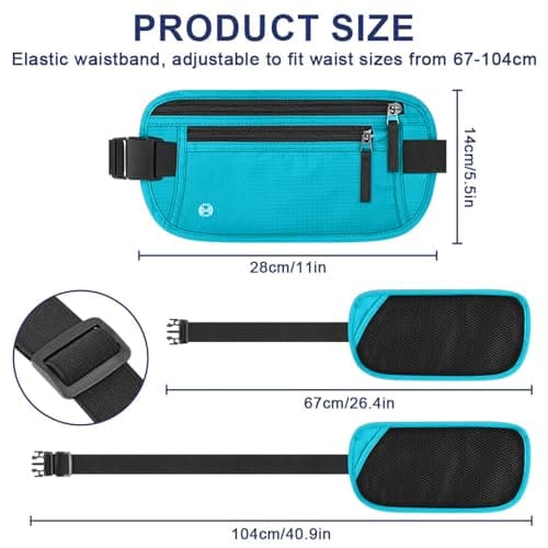 Aucuu Travel Money Belt with RFID Blocking, Ultra-Thin Passport Holder for Travel, Waist Pack Anti Theft, Hidden Travel Wallet Under Clothes to Protect Cash, Credit Cards Passport for Women, Men — view 2