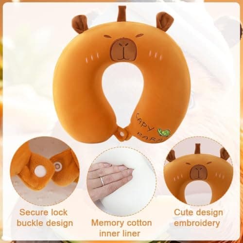 HATFRYF Capybara Neck Pillow for Travel, Soft Memory Foam Neck Support Pillows, U-Shaped Pillow with Adorable Design Travel Pillows for Office, Planes, Trains-Brown — view 3