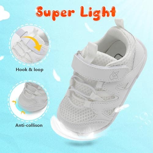 JIASUQI Toddler Shoes Boys Girls First Walking Shoes Non-Slip Lightweight Baby Sneakers Infant Casual Breathable Sneaker(White 130,12-18 Months) — view 5