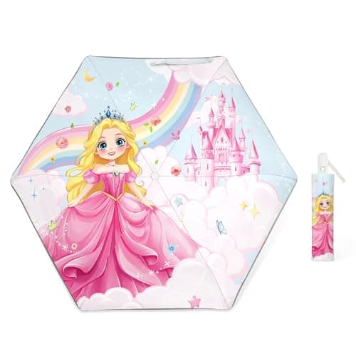 Decalsweet Kids Folding Umbrella,Windproof Automatic UV Umbrella Princess