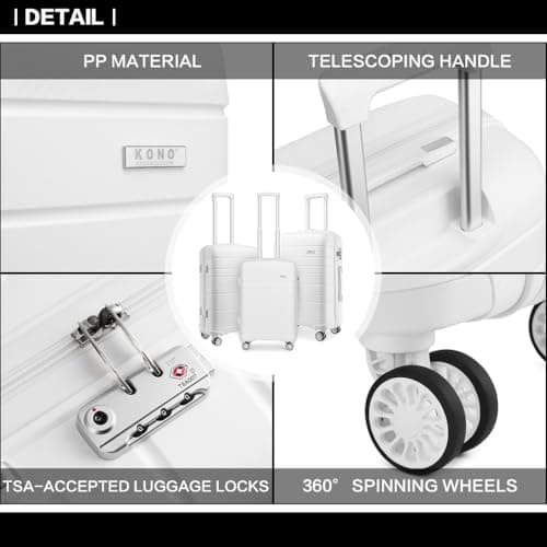 Kono 24 Inch Lightweight Polypropylene Medium Check in Luggage (White) — view 6