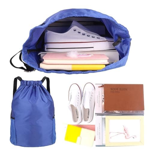 SUJIBHI Drawstring Bags Unisex Waterproof Sports Bag Swim PE Bags Drawstring Gym Bag for School Sports Swimming Gym Travel Beach (Blue) — view 5